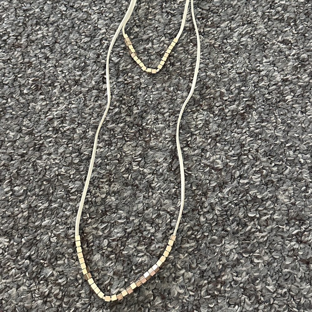 NWT J. Jill Elegant Gold and Cream beaded double necklace on leather-like bands.